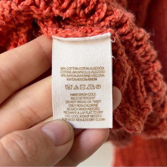 Free People V-Neck Crochet Boho Sweater - Burnt Orange - Size M - Picture 10 of 12